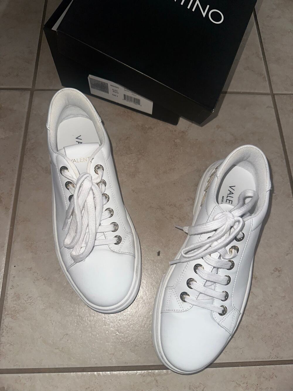 Valentino by Mario Valentino Alice White Leather Logo Sneakers Women’s Size 8